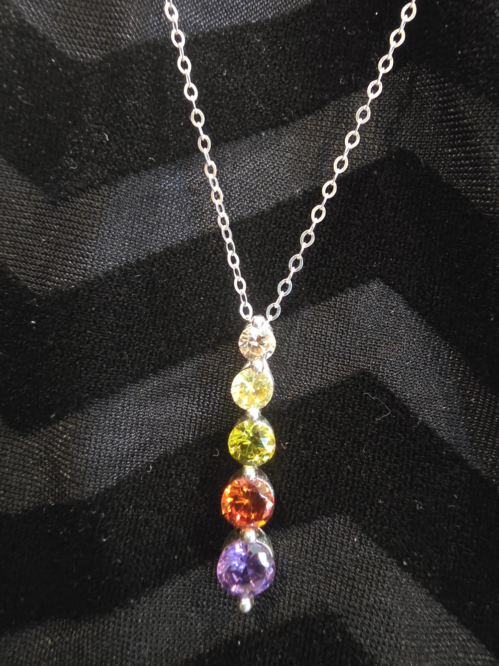 Multi-Color Crystal Pendant Necklace - Sterling Tone Chain